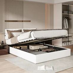 Fortuna lai Lit coffre 140x190cm avec compartiments de rangement et prise électrique ,tête de lit réglable