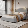 Fortuna lai Lit Coffre 140X200cm avec LED et USB, Cadre de lit capitonné en Velours cotelé,gris