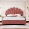 ProximaX Lit coffre 140x200cm, avec sommier à lattes et tête de lit fleurie, réglable en hauteur, tissu velours, rouge haricot Outlet