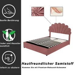 ProximaX Lit coffre 140x200cm, avec sommier à lattes et tête de lit fleurie, réglable en hauteur, tissu velours, rouge haricot Outlet