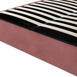 ProximaX Lit coffre 140x200cm, avec sommier à lattes et tête de lit fleurie, réglable en hauteur, tissu velours, rouge haricot Outlet