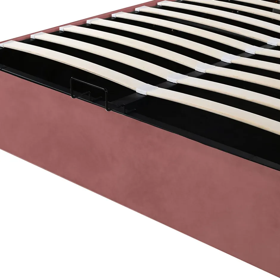 ProximaX Lit coffre 140x200cm, avec sommier à lattes et tête de lit fleurie, réglable en hauteur, tissu velours, rouge haricot Outlet
