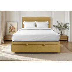 Sommeil De Plomb Lit coffre 200x200cm avec tête de lit lignes Tissu Jaune - Hauteur totale : 39cm