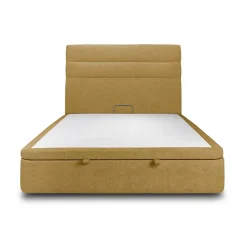 Sommeil De Plomb Lit coffre 200x200cm avec tête de lit lignes Tissu Jaune - Hauteur totale : 39cm