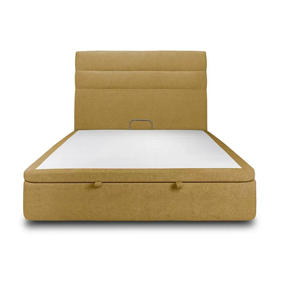 Sommeil De Plomb Lit coffre 200x200cm avec tête de lit lignes Tissu Jaune - Hauteur totale : 39cm