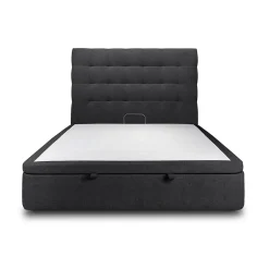 Sommeil De Plomb Lit coffre 140x190cm avec tête de lit capitonnée Tissu Noir - Hauteur totale : 39cm Best