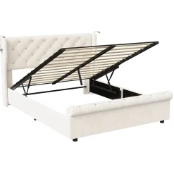 Simple Life Lit coffre 140x190cm avec tête de lit, liseuse avec chargement USB, sommier à lattes, cadre de lit