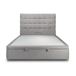 Sommeil De Plomb Lit coffre 200x200cm avec tête de lit capitonnée Bouclette Gris - Hauteur totale : 39cm