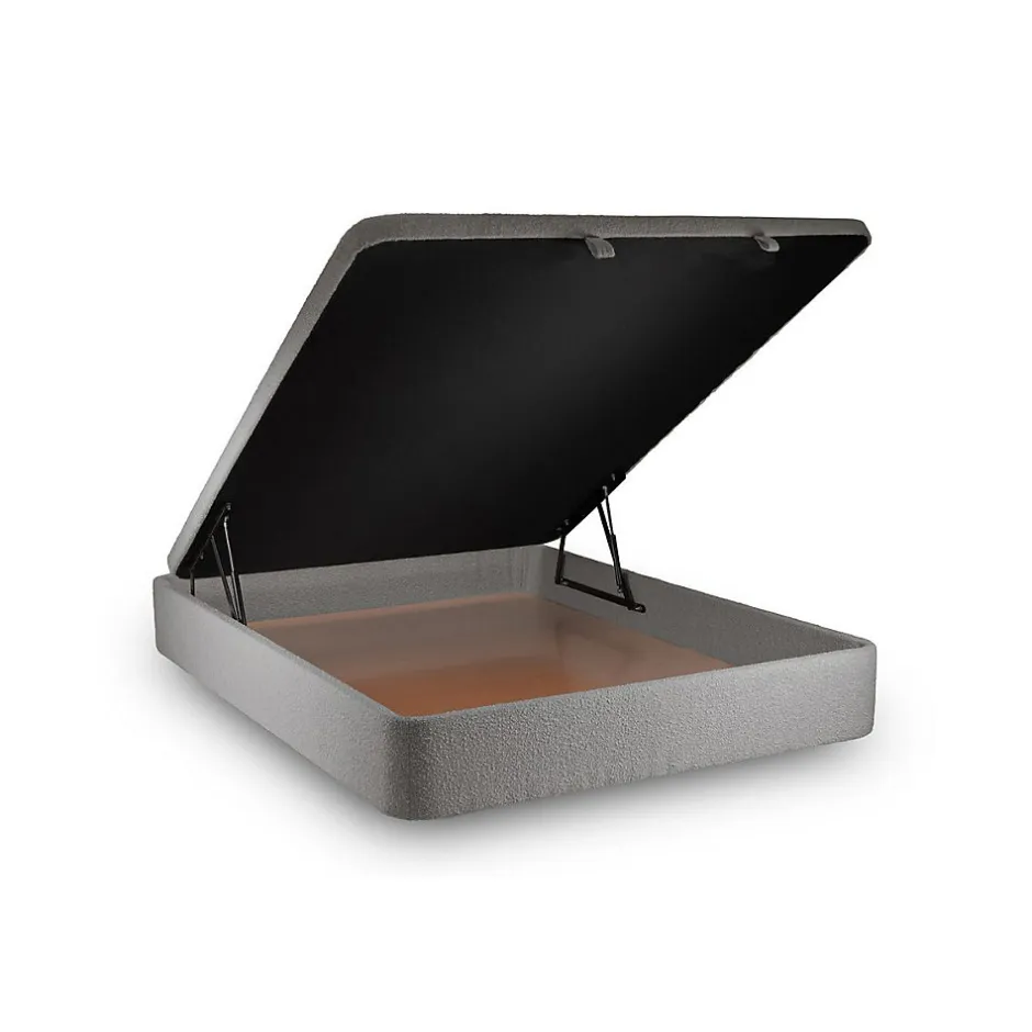 Sommeil De Plomb Lit coffre 200x200cm avec tête de lit capitonnée Bouclette Gris - Hauteur totale : 39cm