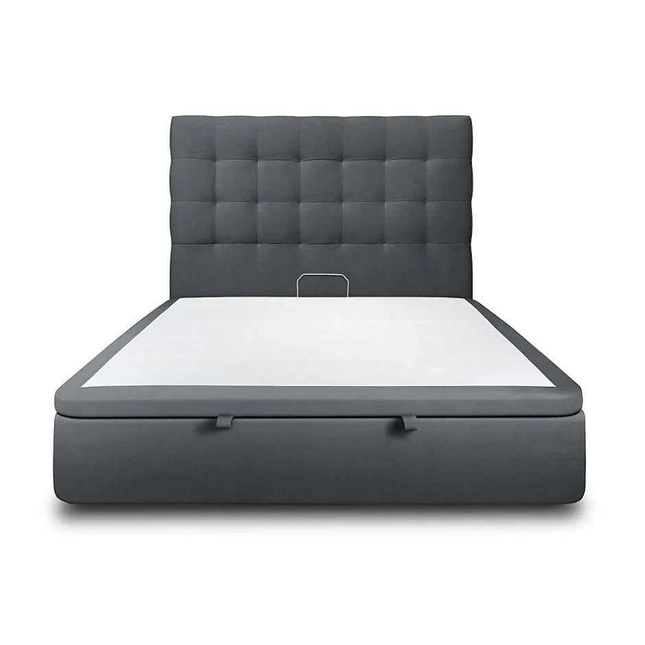 Sommeil De Plomb Lit coffre 200x200cm avec tête de lit capitonnée Velours Gris anthracite - Hauteur totale : 39cm