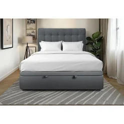 Sommeil De Plomb Lit coffre 200x200cm avec tête de lit capitonnée Velours Gris anthracite - Hauteur totale : 39cm