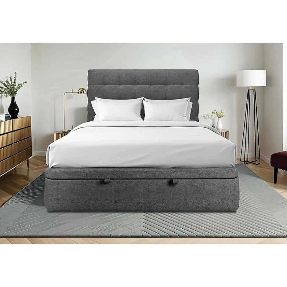 Sommeil De Plomb Lit coffre 200x200cm avec tête de lit capitonnée Tissu Gris anthracite - Hauteur totale : 39cm