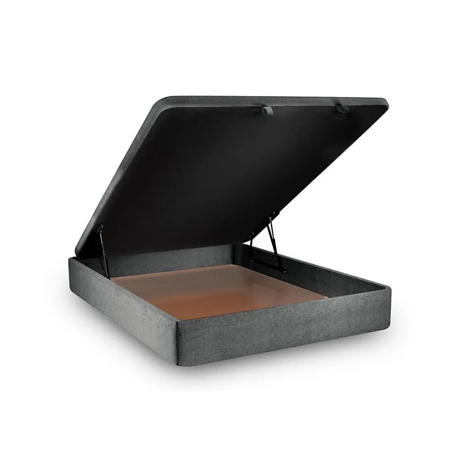 Sommeil De Plomb Lit coffre 200x200cm avec tête de lit capitonnée Tissu Gris anthracite - Hauteur totale : 39cm