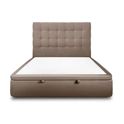 Sommeil De Plomb Lit coffre 160x200cm avec tête de lit capitonnée Velours Taupe - Hauteur totale : 39cm