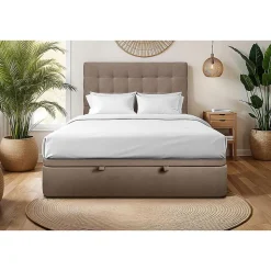 Sommeil De Plomb Lit coffre 160x200cm avec tête de lit capitonnée Velours Taupe - Hauteur totale : 39cm