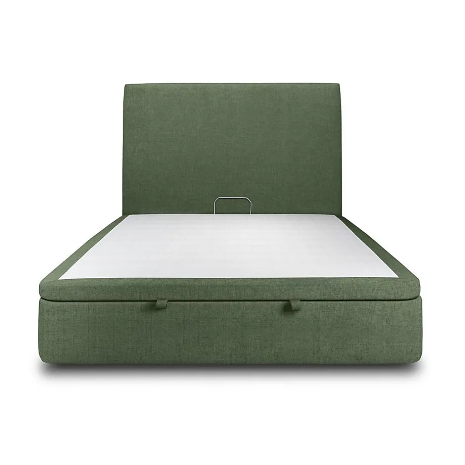 Sommeil De Plomb Lit coffre 180x200cm avec tête de lit tapissier Tissu Vert - Hauteur totale : 39cm