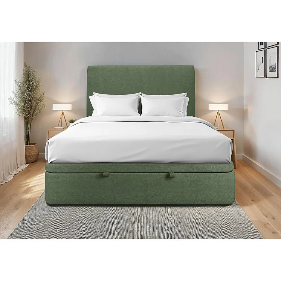 Sommeil De Plomb Lit coffre 180x200cm avec tête de lit tapissier Tissu Vert - Hauteur totale : 39cm