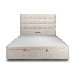 Sommeil De Plomb Lit coffre 200x200cm avec tête de lit capitonnée Bouclette Beige - Hauteur totale : 39cm