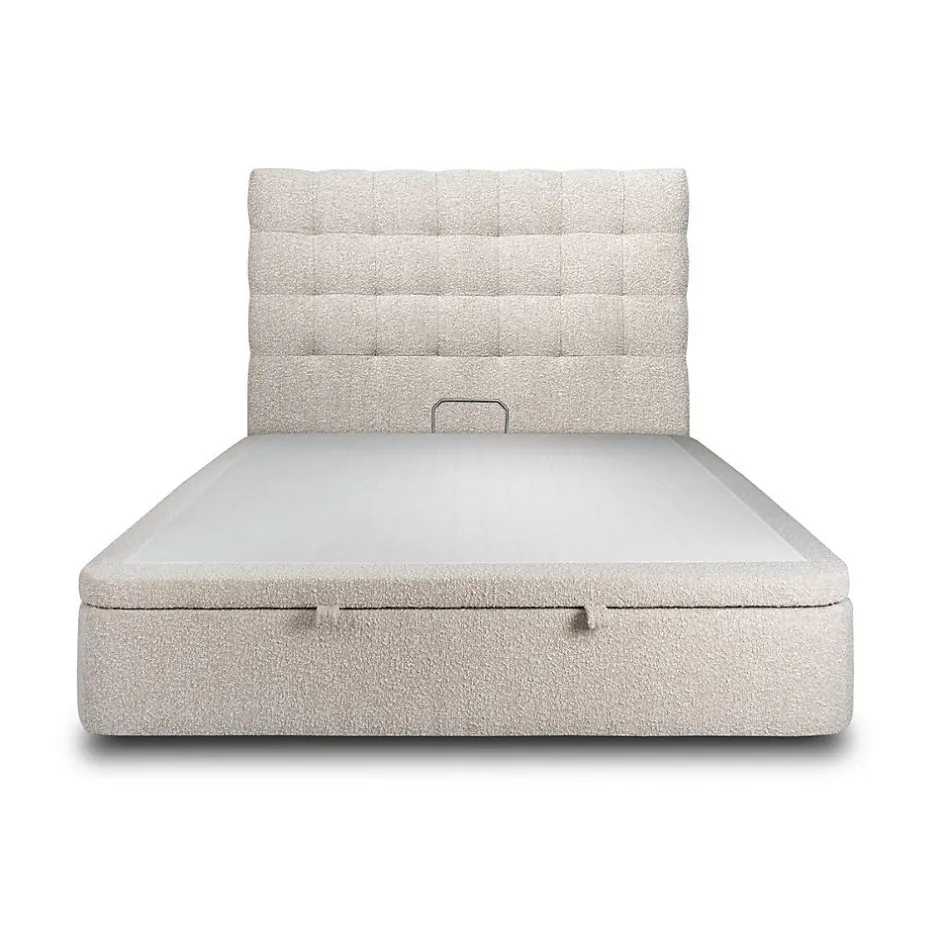 Sommeil De Plomb Lit coffre 200x200cm avec tête de lit capitonnée Bouclette Beige - Hauteur totale : 39cm