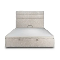 Sommeil De Plomb Lit coffre 200x200cm avec tête de lit lignes Bouclette Beige - Hauteur totale : 39cm