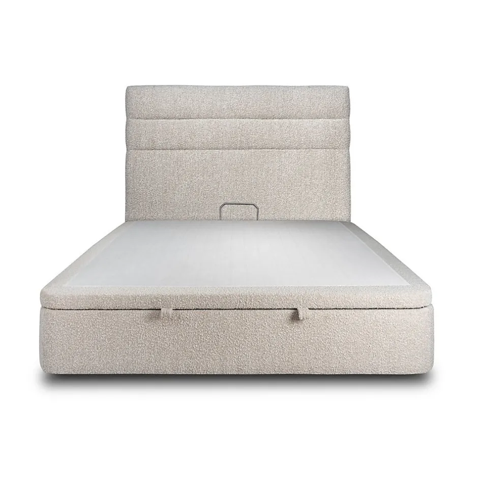 Sommeil De Plomb Lit coffre 200x200cm avec tête de lit lignes Bouclette Beige - Hauteur totale : 39cm
