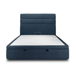 Sommeil De Plomb Lit coffre 180x200cm avec tête de lit lignes Tissu Bleu - Hauteur totale : 39cm Outlet