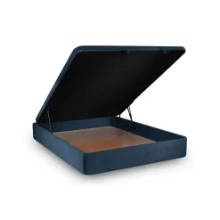 Sommeil De Plomb Lit coffre 180x200cm avec tête de lit lignes Tissu Bleu - Hauteur totale : 39cm Outlet