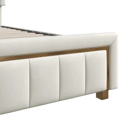 Fortuna lai Lit coffre 140x190cm avec tête de lit capitonnée, sommier à lattes, velours, finitions dorées, beige