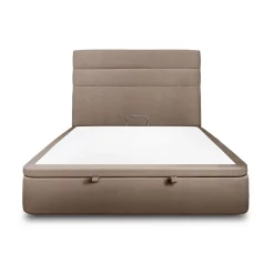 Sommeil De Plomb Lit coffre 140x200cm avec tête de lit lignes Velours Taupe - Hauteur totale : 39cm New