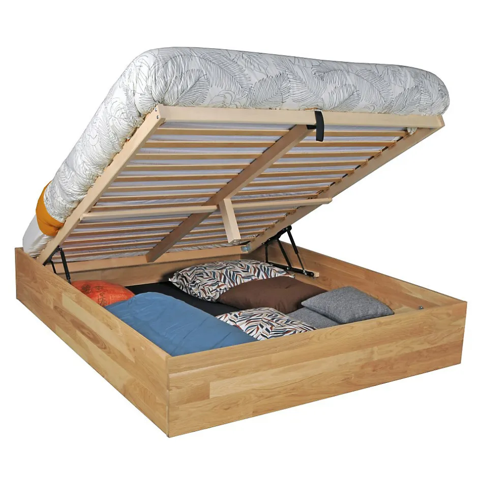 Weber Industries Lit coffre 140x200cm BEN + sommier/ Chêne massif huilé