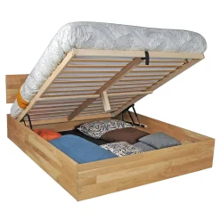 Weber Industries Lit coffre 160x200cm MILO avec tête de lit + sommier/ Chêne massif huilé Sale