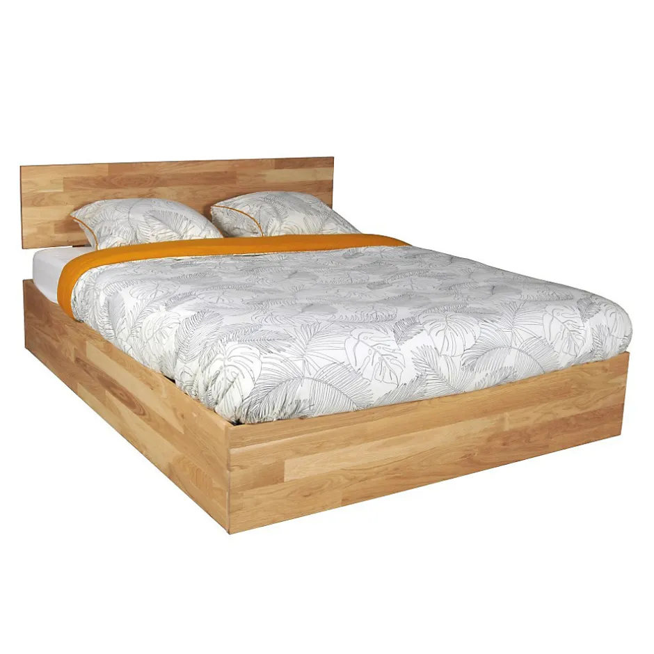 Weber Industries Lit coffre 160x200cm MILO avec tête de lit + sommier/ Chêne massif huilé Sale
