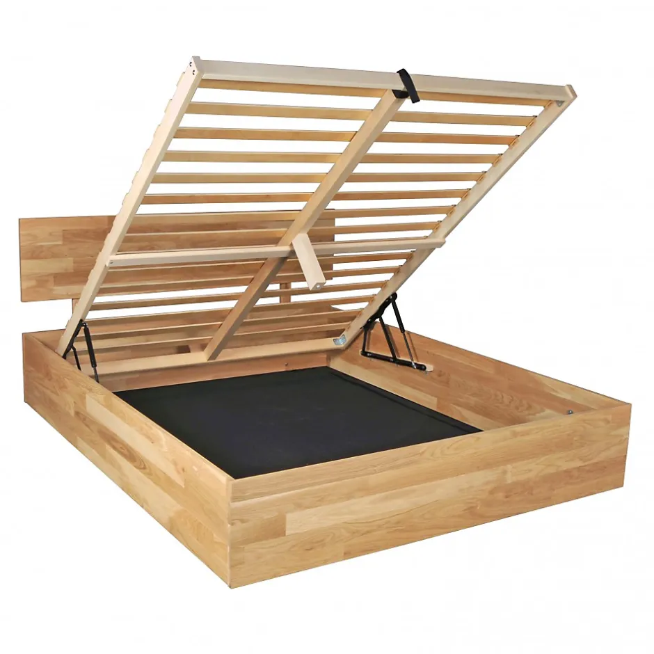 Weber Industries Lit coffre 160x200cm MILO avec tête de lit + sommier/ Chêne massif huilé Sale