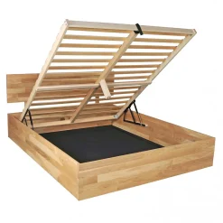 Weber Industries Lit coffre 140x200cm MILO avec tête de lit + sommier/ Chêne massif huilé