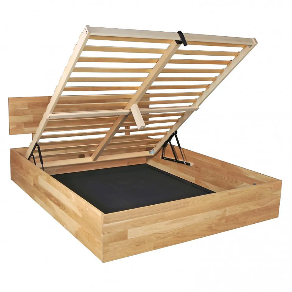 Weber Industries Lit coffre 140x200cm MILO avec tête de lit + sommier/ Chêne massif huilé