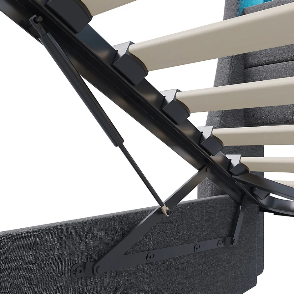 Generique Lit coffre 140x200cm rembourré en tissu lin - avec LED et Ports de charge - avec sommier à lattes - Gris New
