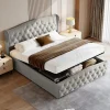 ProximaX lit coffre 160x200,lit capitonné avec sommier à lattes,tête de lit ondulée,design rivet,velours,gris