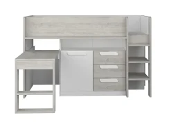 Enfant Vente-unique Lit combiné 90 x 200 cm - Avec bureau et rangements - Blanc et naturel + Matelas - LOUKALA