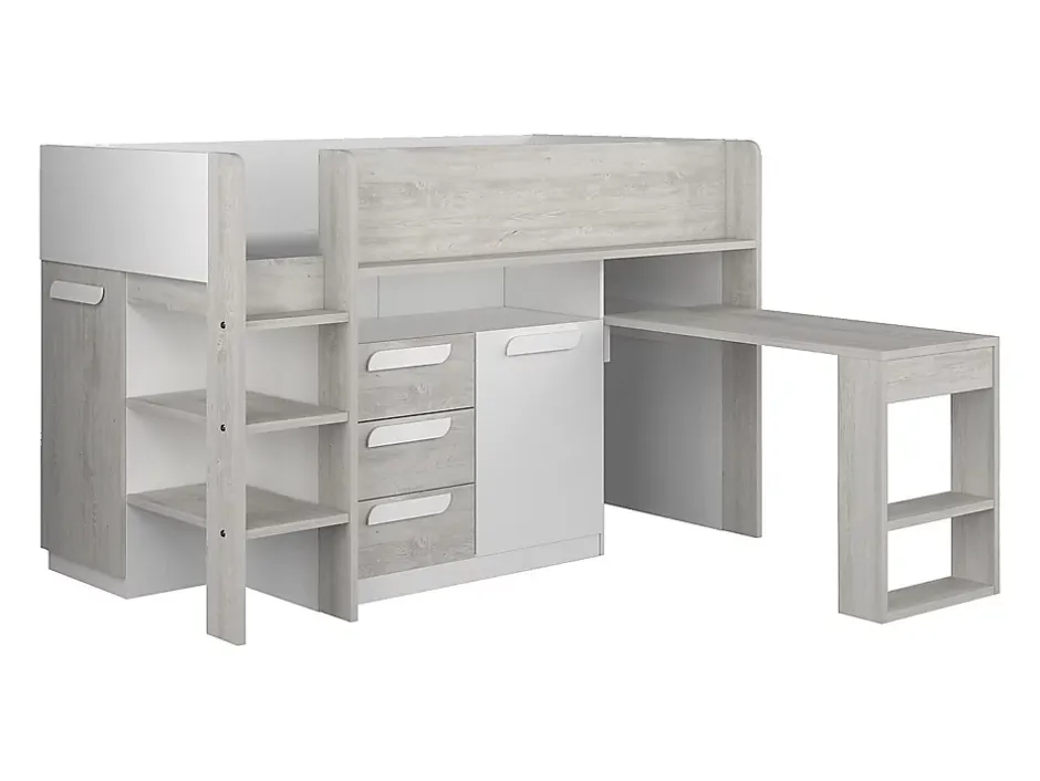 Vente-unique Lit combiné 90 x 200 cm - Avec bureau et rangements - Blanc et naturel - LOUKALA Best