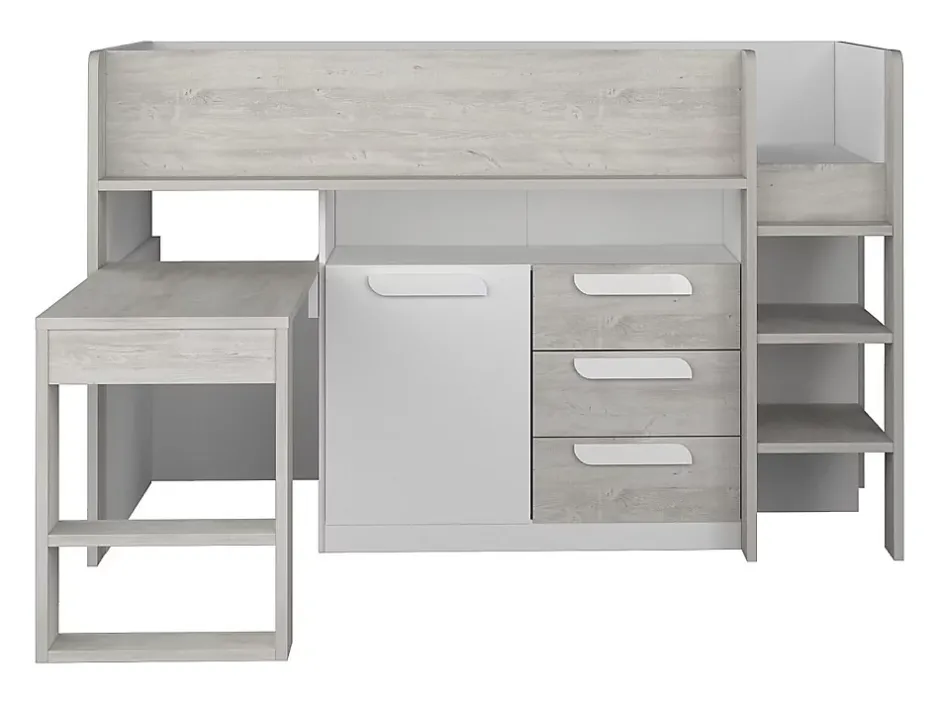Vente-unique Lit combiné 90 x 200 cm - Avec bureau et rangements - Blanc et naturel - LOUKALA Best