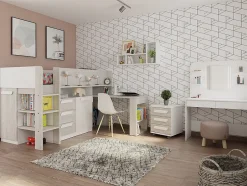 Vente-unique Lit combiné 90 x 200 cm - Avec bureau et rangements - Blanc et naturel - LOUKALA Best
