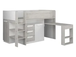 Vente-unique Lit combiné 90 x 200 cm - Avec bureau et rangements - Blanc et naturel - LOUKALA Best