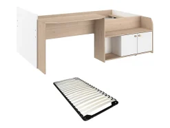 Enfant Vente-unique Lit combiné 90 x 190/200 cm - Coloris : Naturel et blanc + Sommier - MIVONA