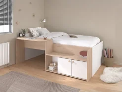 Enfant Vente-unique Lit combiné 90 x 190/200 cm - Coloris : Naturel et blanc + Sommier - MIVONA