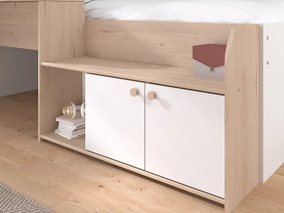 Enfant Vente-unique Lit combiné 90 x 190/200 cm - Coloris : Naturel et blanc + Sommier - MIVONA