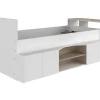 Vente-unique Lit combiné 90 x 190/200 cm avec bureau et rangements - Blanc et naturel + Sommier + Matelas - JOCHIANE