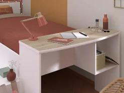Vente-unique Lit combiné 90 x 190/200 cm avec bureau et rangements - Blanc et naturel + Sommier + Matelas - JOCHIANE