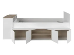 Vente-unique Lit combiné 90 x 190/200 cm avec bureau et rangements - Blanc et naturel + Sommier + Matelas - JOCHIANE