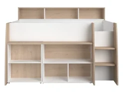 Vente-unique Lit combiné 90 x 200 cm avec bureau et rangements - Blanc et naturel - APOLINO Online