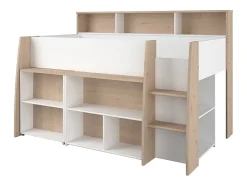 Vente-unique Lit combiné 90 x 200 cm avec bureau et rangements - Blanc et naturel - APOLINO Online